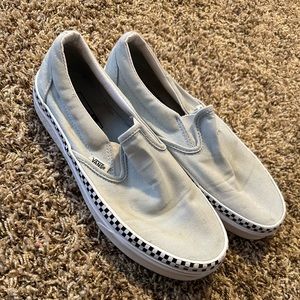 Light blue checkered striped slip on vans